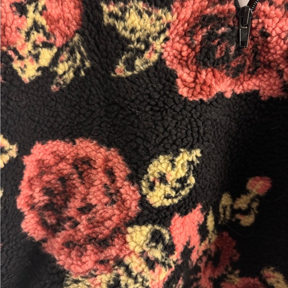 BDG Black and Pink Floral Teddy Jacket - Picture 2 of 4